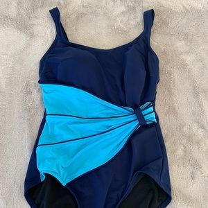 Blue one piece bathing suit